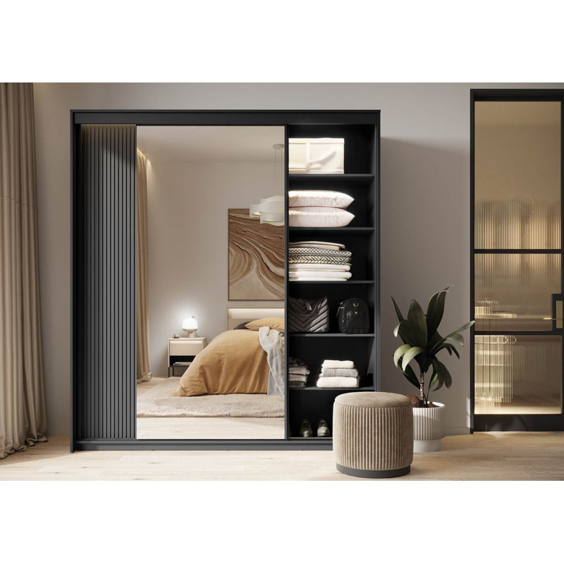 2 Door Manufactured Wood Wardrobe, Black
