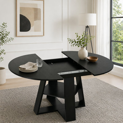 43.3in-59in Extendable Round Dining Table for 4-8,Modern Kitchen Oval Dining Table with Removable Leaves Space Saving