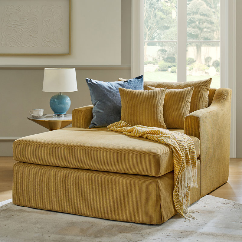 Chaise longue avec housse en velours côtelé 45 po Berte, Moutarde
