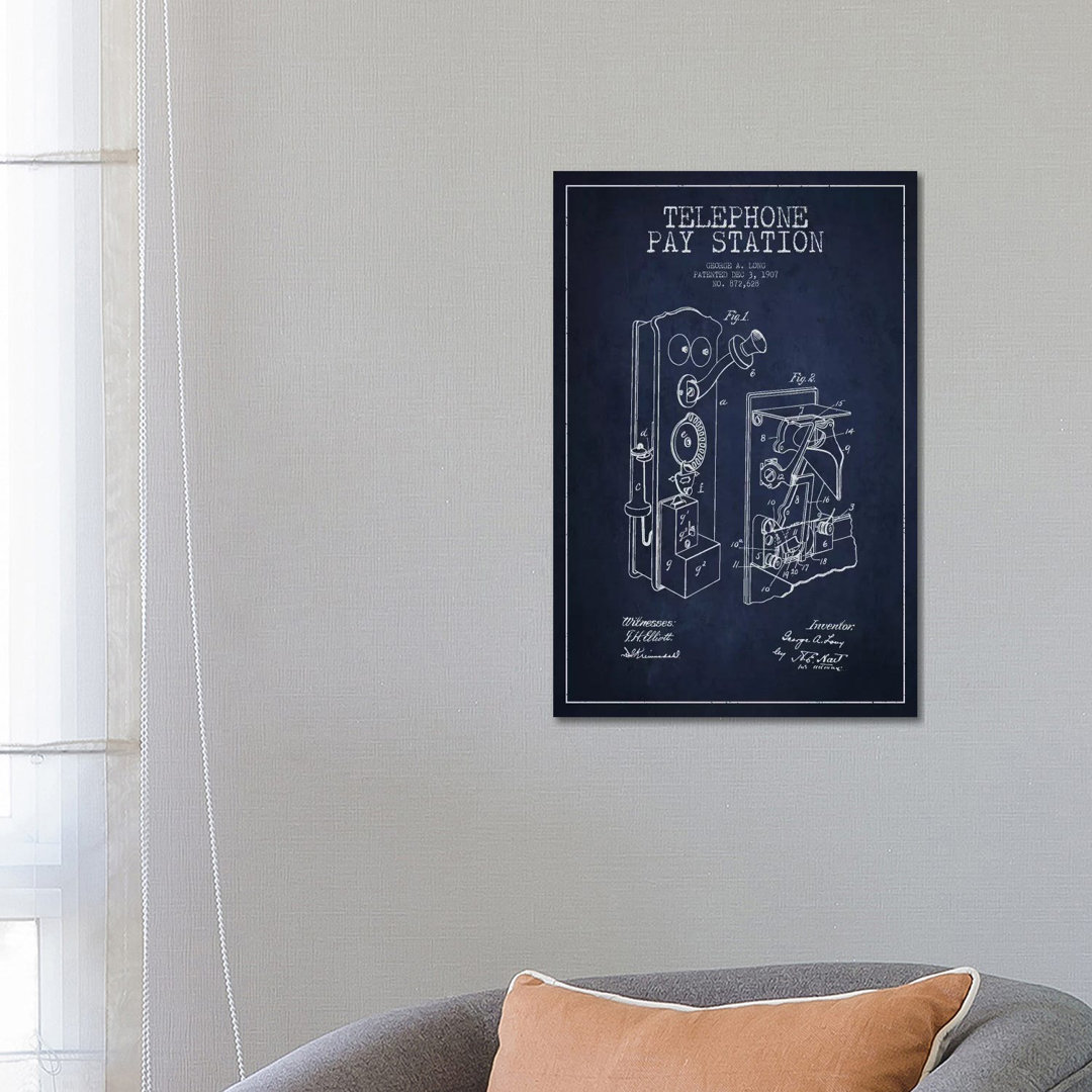 Long Telephone Blue Patent Blueprint von Aged Pixel - Gallery-Wrapped Canvas Giclée on Canvas