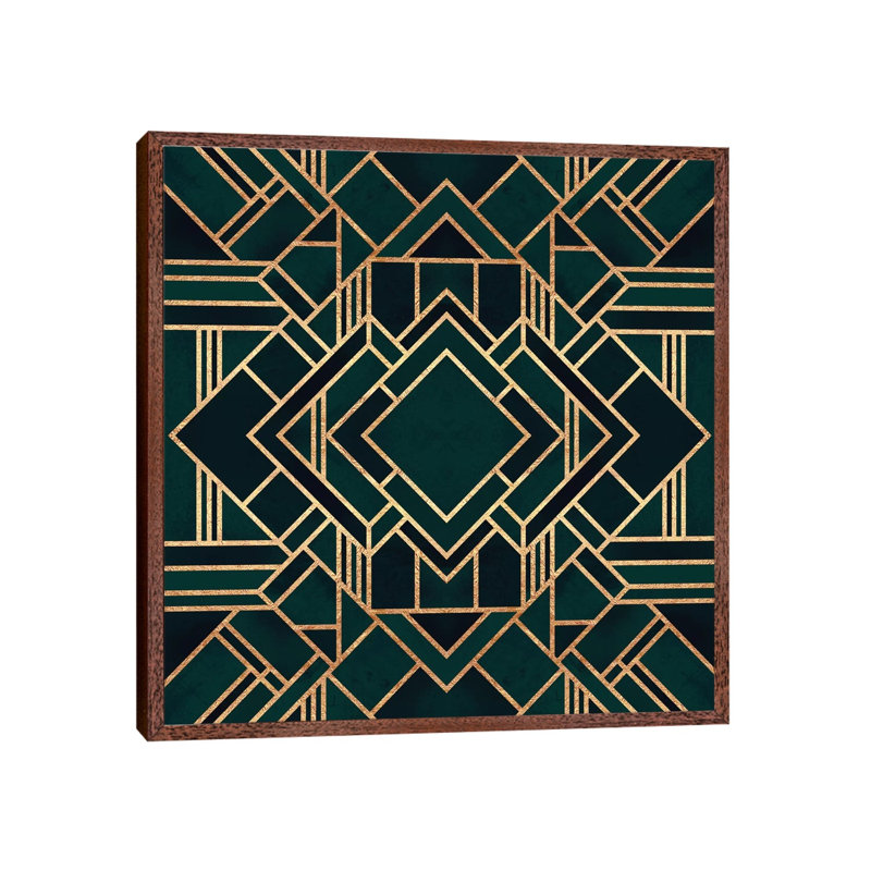 Art Deco III by Elisabeth Fredriksson - Print on Canvas, Brown Floater Framed, Green/Black/Gold, 45.72 cm H x 45.72 cm W