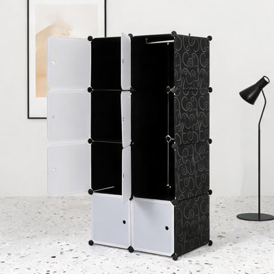 Expandable 8-Cube Plastic Organizer with Hanging Rod and Classic White Doors for Bedroom and Study