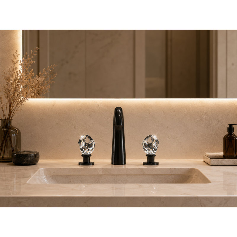 Swarovski Crystal Widespread Bathroom Faucet, Black