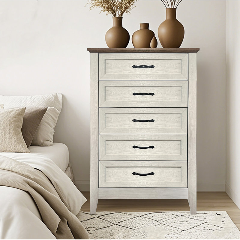 5 Drawer 70Cm W Chest, White Oak/Brown