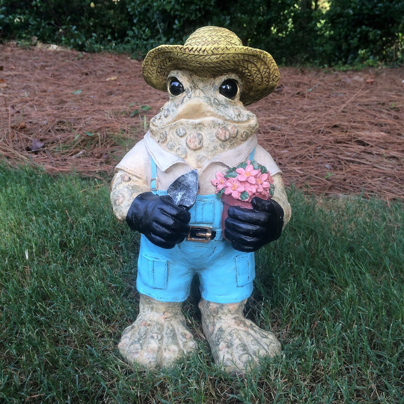 Statue de jardin jardinier personnage crapaud, Brun