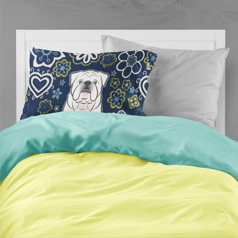 Taie d’oreiller floral, Bouledogue anglais blanc