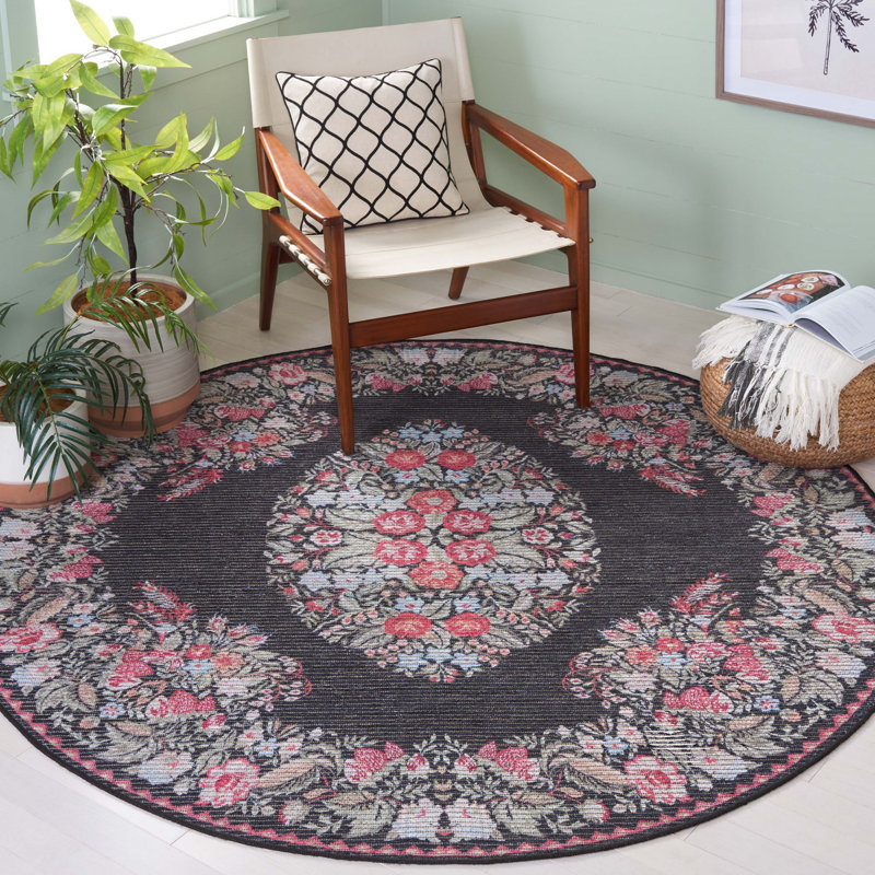 Tapis floral lavable à la machine Ketrina Performance, Rond 6 pi 7 po