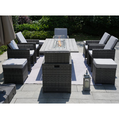 Ensemble de table de salle à manger rectangulaire en aluminium pour 10 personnes avec coussins Alseepa