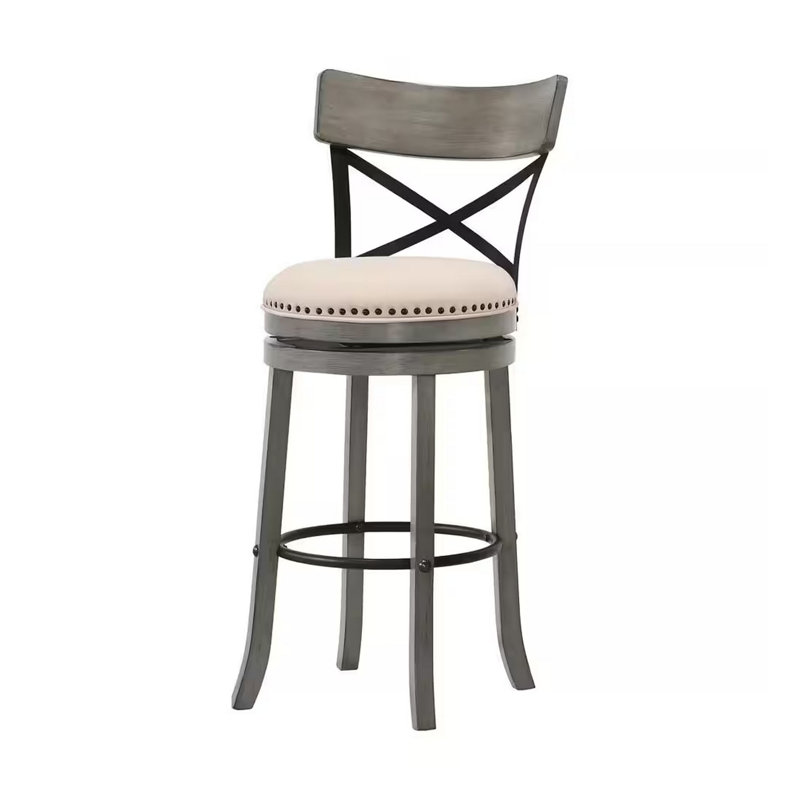 Hesser Swivel Upholstered Counter Stool with Solid Wood Frame, Bar Stool (30.5” Seat Height), Biege/Light Gray