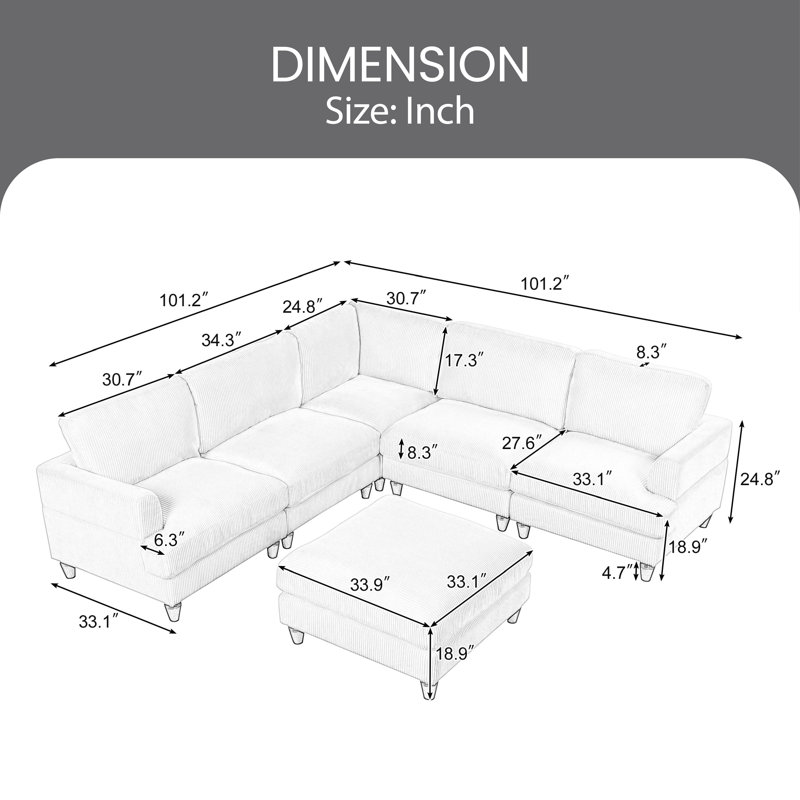 Canapé modulaire Pettegrow, Velours côtelé gris