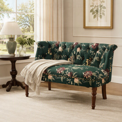 Fauteuil capitonné à motif floral avec pattes en bois tourné pour salon et chambre, siège polyvalent et élégant de style européen