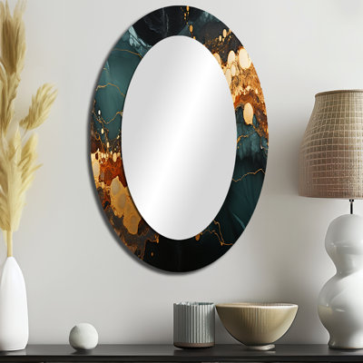 Miroir mural ovale doré et vert serein Marble Dream III