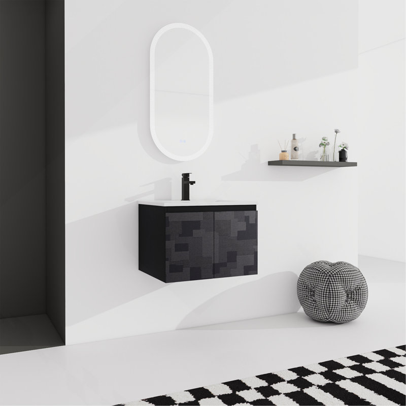 Ensemble de meuble-lavabo mural flottant 24 po avec lavabo en céramique et porte d'armoire à fermeture en douceur