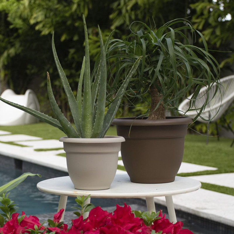 Traditional Self-Watering Plastic Indoor/Outdoor Pot Planter, 8.5" H x 11" W x 11" D, Pebble Stone