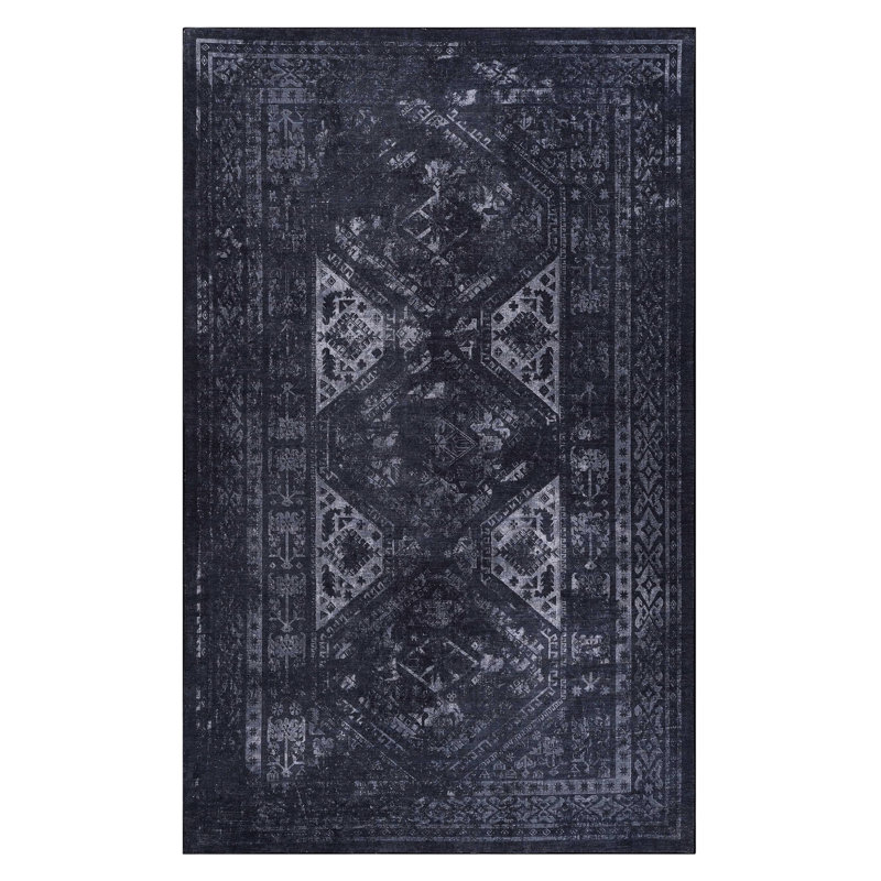 6x9 Area Rug - Washable, Non-slip, Non-shedding, Ideal For Bedroom, Living Room, Kitchen, Dining Room Black + Gray Foldable