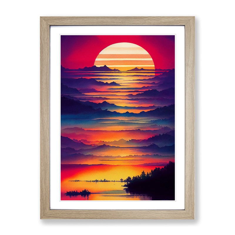 Mountain Sunset No.2 - Framed Print, 46cm H x 34cm W x 2cm D, Oak