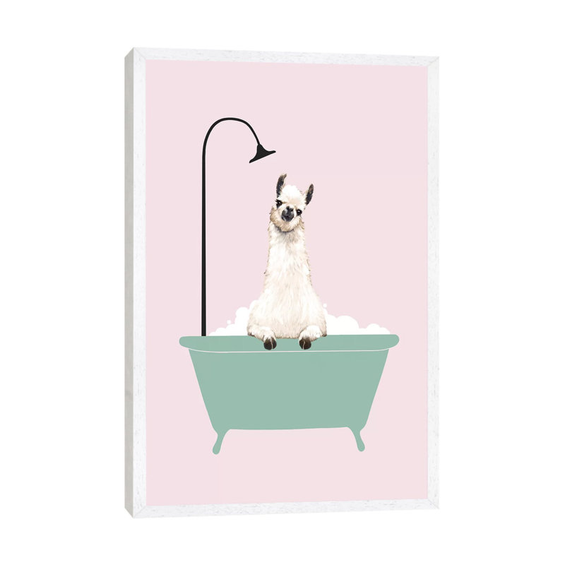 Llama Enjoying Bubble Bath by Big Nose Work - Floater Frame Print on Canvas, 101.6 cm H x 66.04 cm W, White Framed