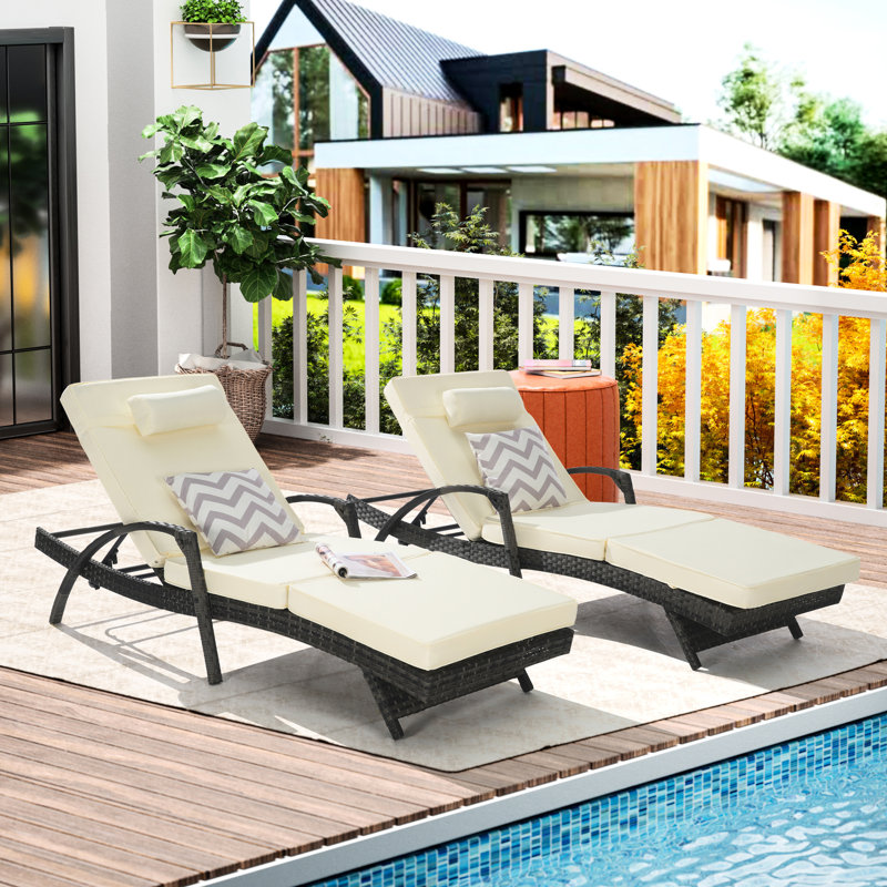 2 chaises longues inclinables d'extérieur avec coussins - 150 réglables pour bronzer - Structure en acier, 600 lb