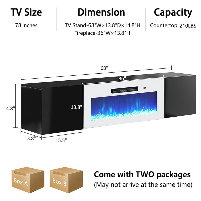 Meuble télé Bhhatu Highgloss, 68", Noir / blanc