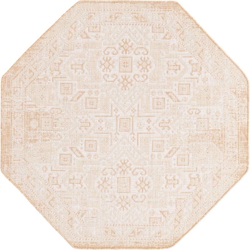 Tapis d'extérieur couleur ivoire Chand, Octogone 5 pi 3 po