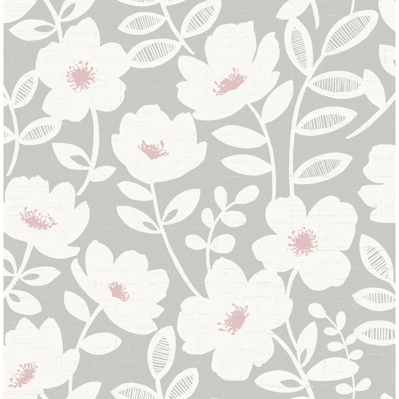 Azarius Scandi Flower 33' L x 20.5" W Wallpaper Roll, Gray
