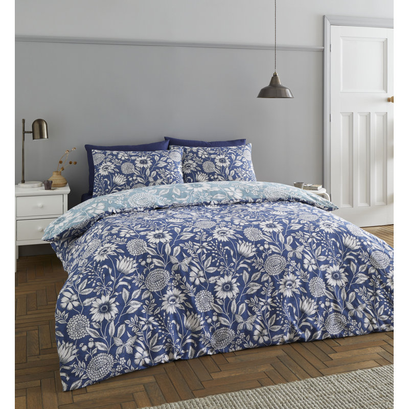 Tapestry 132 TC Reversible Duvet Cover Set, Kingsize - 2 Standard Pillowcases, Blue