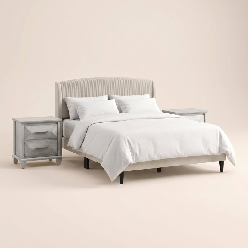 Clarence Contemporary 3 Pieces Bedroom Set, Queen, 3 Pcs: Bed, 2 Nightstands
