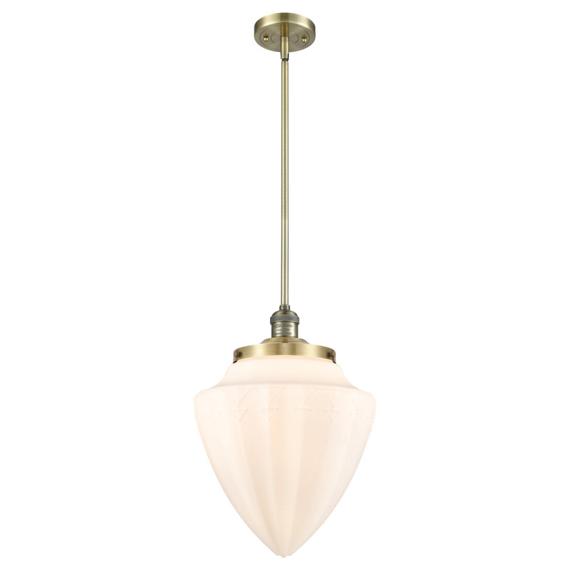 Luminaire suspendu géométrique unique 1 lumière, Laiton antique, Blanc mat