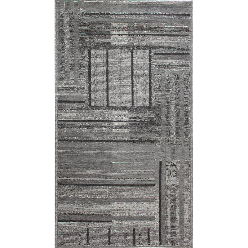 Tapis intérieur/extérieur gris Cravens, Rectangle 2 pi x 3 pi 7 po