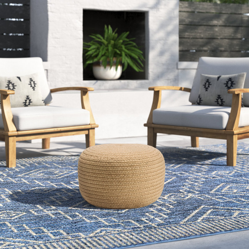 Dalenna PVC Wicker Outdoor Ottoman, Beige