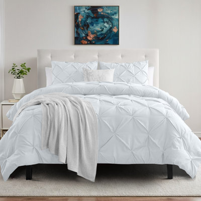 Luxury Brushed Microfiber Pintuck Duvet Cover Set - Soft, Wrinkle-Resistant, All-Season Bedding