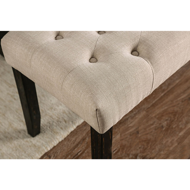 Ensemble de 2 chaises de salle à manger rembourrées en tissu noir antique et ivoire