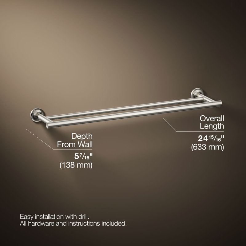 Purist® Double 24" Wall Mounted Towel Bar, Vibrant Polished Nickel