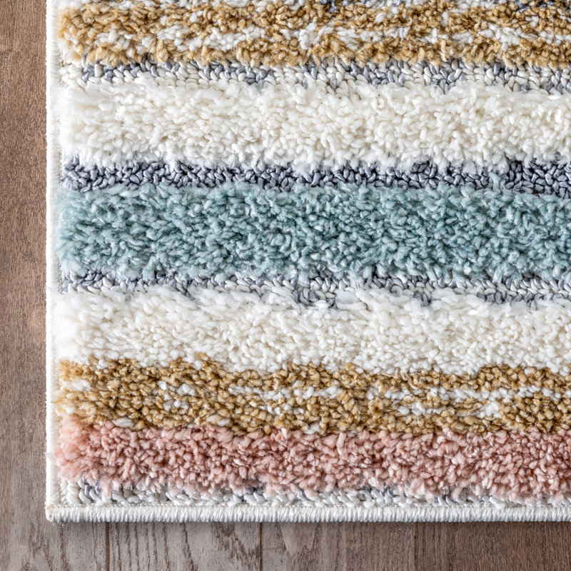 Light Blue Striped Reversible Shag Synthetic Rug 47" x 63"