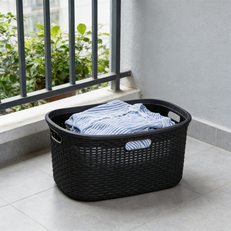 40L Laundry Basket With Premium Wicker Design - Lightweight Plastic Clothes Hamper For Efficient Storage And Easy Carrying