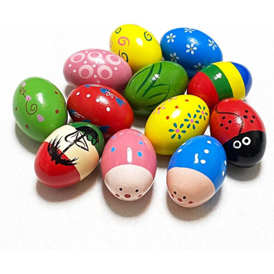 12 Pack Wooden Percussion Musical Shake Eggs Easter Egg Shakers For Kids Boys Girls Toddlers Easter Basket Stuffers Gifts