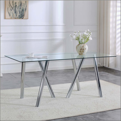 Tempered Glass Dining Table With Sturdy Metal Legs