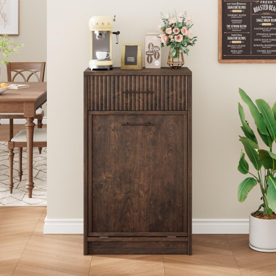Armoire de poubelle encastrée, armoire de poubelle cachée 10 gallons (environ 35,7 litres), armoire de poubelle autoportante à l'épreuve des chiens, poubelle en bois de salon de cuisine, brun
