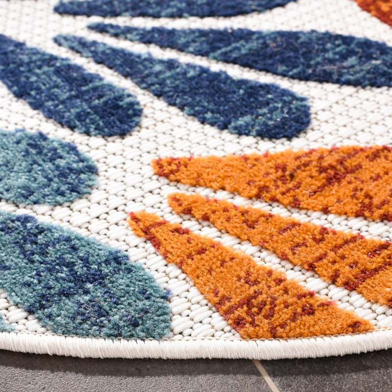 Fuhr Floral Orange/Beige/Blue Indoor / Outdoor Area, Round 5'3"