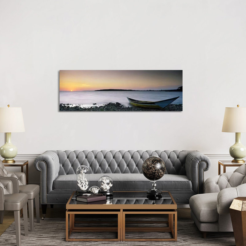 Boat At The Lakeside, Lake Victoria, Great Rift Valley, Kenya by Panoramic Images - Wrapped Canvas Panoramic Print