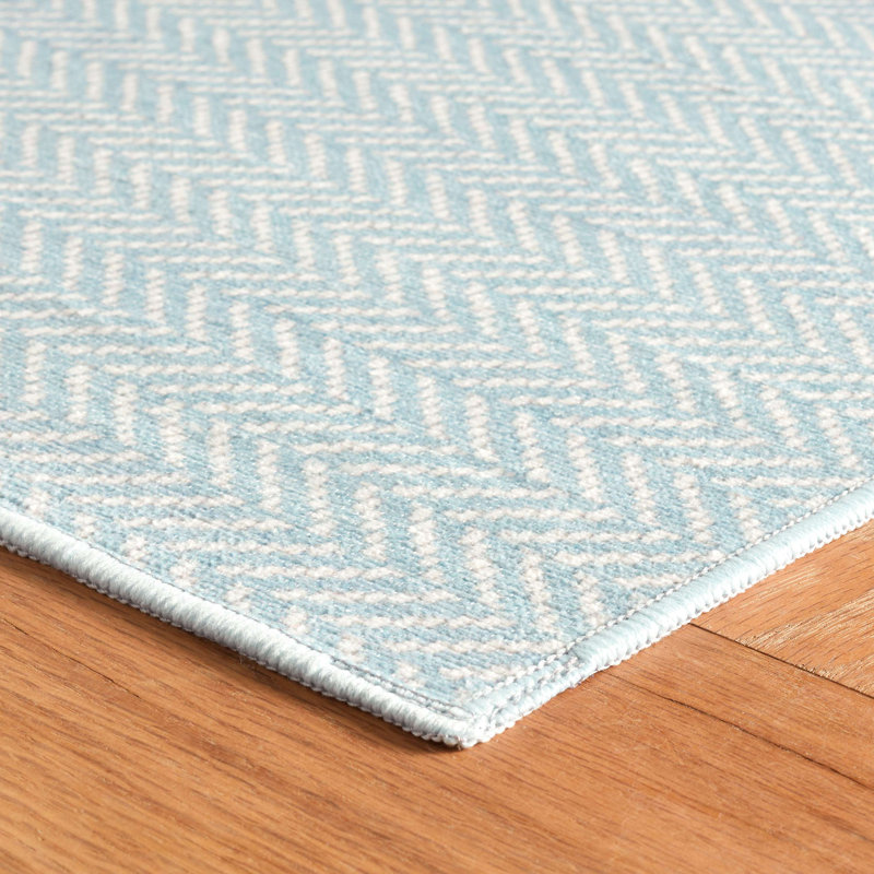 Herringbone Swedish Blue Machine Washable Rug, Rectangle 7'6" x 9'6"
