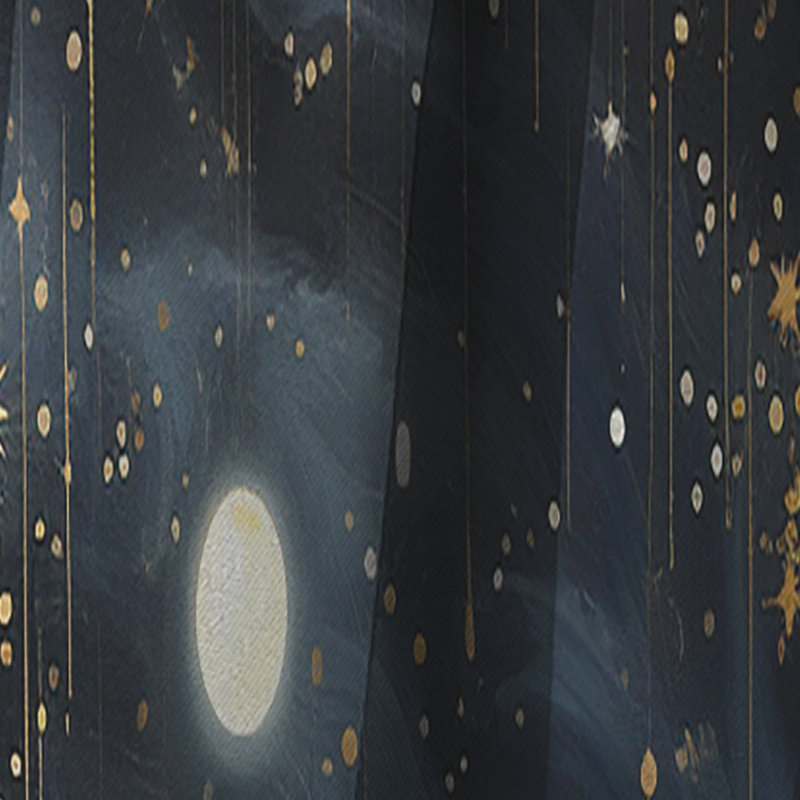 Or abstrait et constellation noire - Rideau occultant abstrait à collages - 1 panneaux, L 52 po x L 108 po