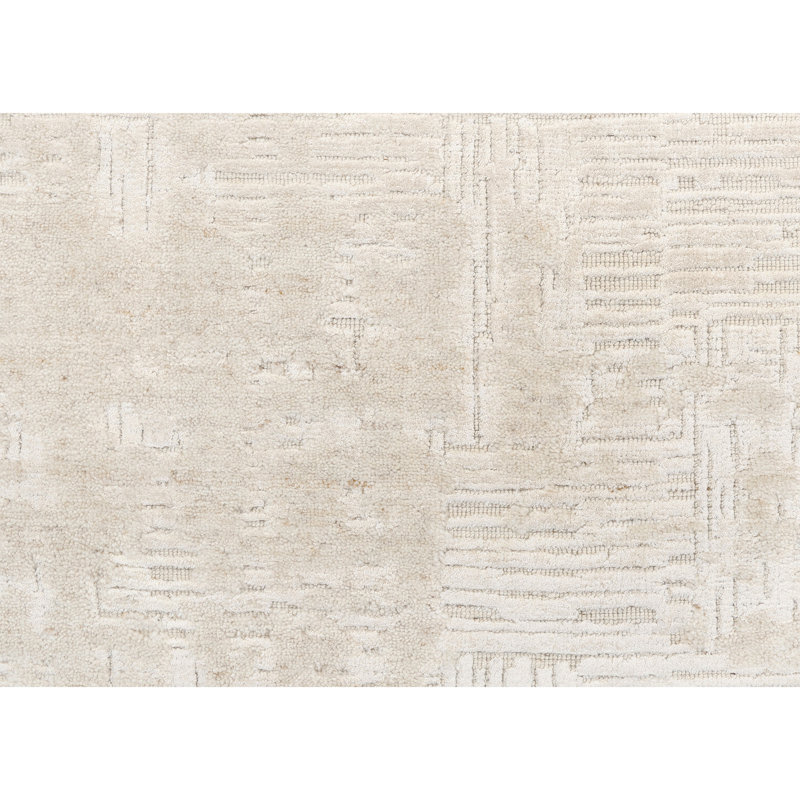 High-Quality Hand-Knotted Beige Area Rug, Rectangle 9' x 12'