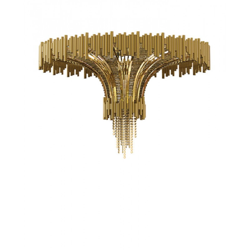 Lustre tambour en cristal Scala Plafond Light, Transparent / ambre, 46 po de diamètre x 24 po de hauteur, Chrome poli