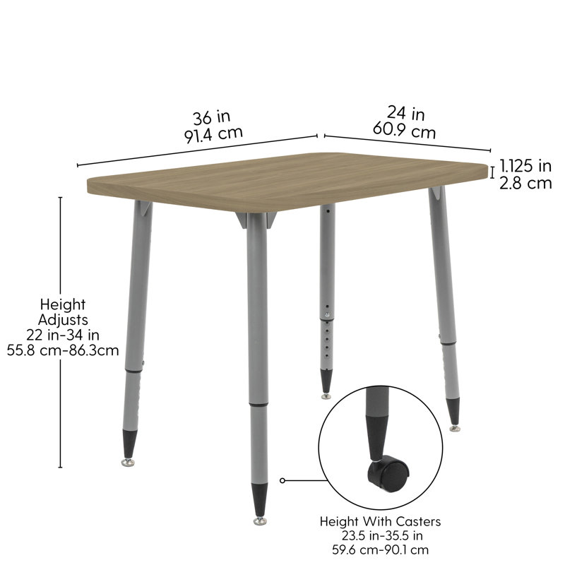 Table d'activité Adapte 24 x 36, 24 po x 36 po, Chêne Pasadena / argent