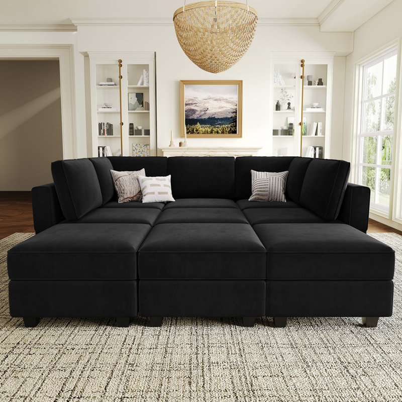 Neemi Upholstered Sectional, Black Velvet