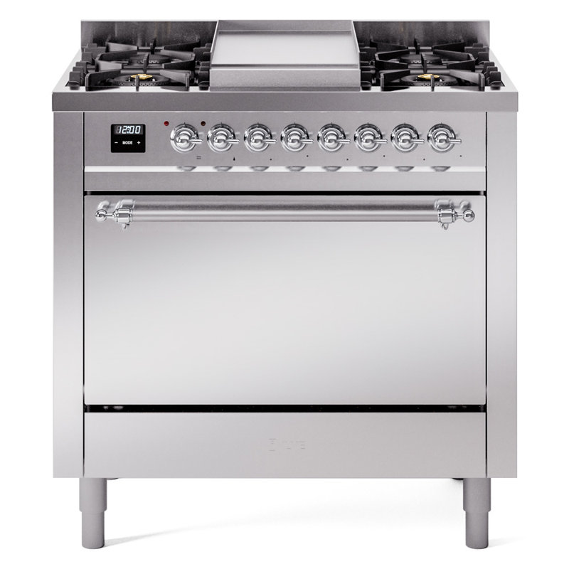 Cuisinière mixte 36 po ILVE Nostalgie II, Gaz naturel, Acier inoxydable / chrome