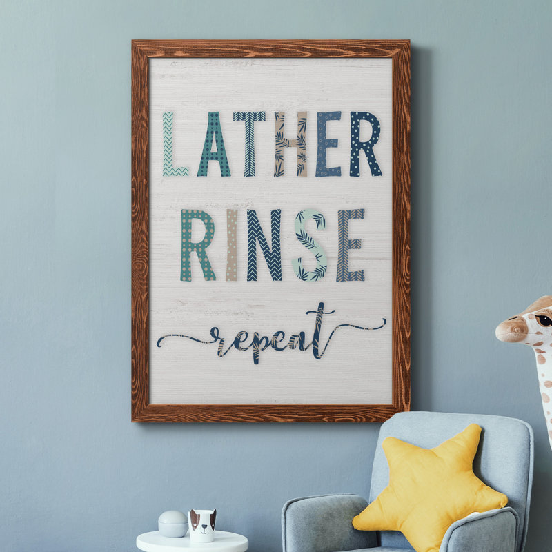 Lather Rinse Répétition - cadre photo, art textuel sur toile, H 37,5 po x l 27,5 po x P 1,5 po, Cadre en érable