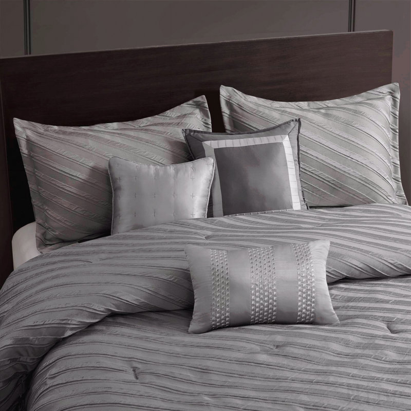 7 PCS Queen Comforter Set Grey, Gray