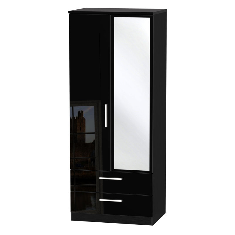 Yvette 2 Door Manufactured Wood Wardrobe, H182 x W77 x D53cm, Black